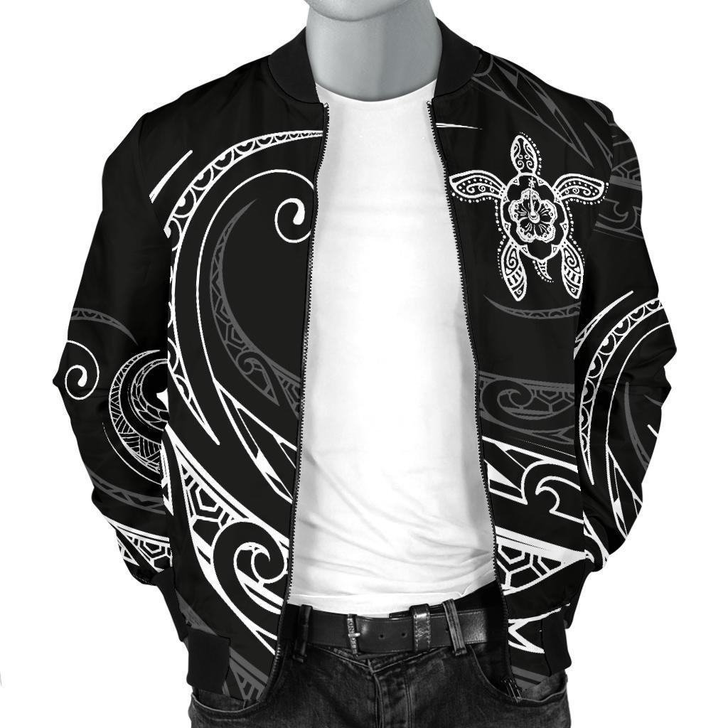 Hawaii Turtle Polynesian Mens Bomber Jacket - White - Frida Style - Polynesian Pride
