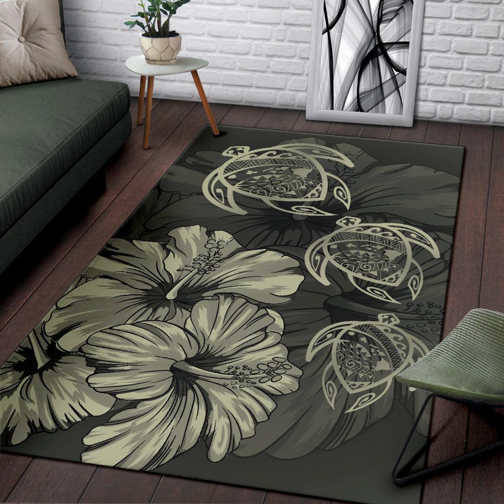Hawaiian Map Hibiscus Flowers Vintage Polynesian Rug AH - Polynesian Pride