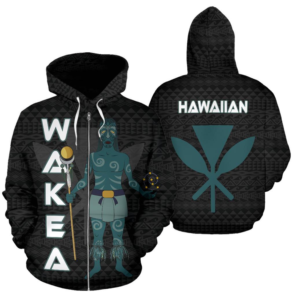 Polynesian Hawaii Zip up Hoodie Wakea Hawaiian God of the Myths and Legends Unisex Black - Polynesian Pride