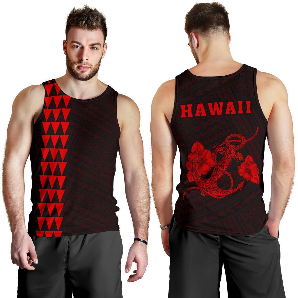 Hawaii Kakau Polynesian Anchor Map Men's Tank Top - Red Red - Polynesian Pride