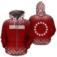Cook Islands All Over Zip up Hoodie Fog Red Unisex Red - Polynesian Pride