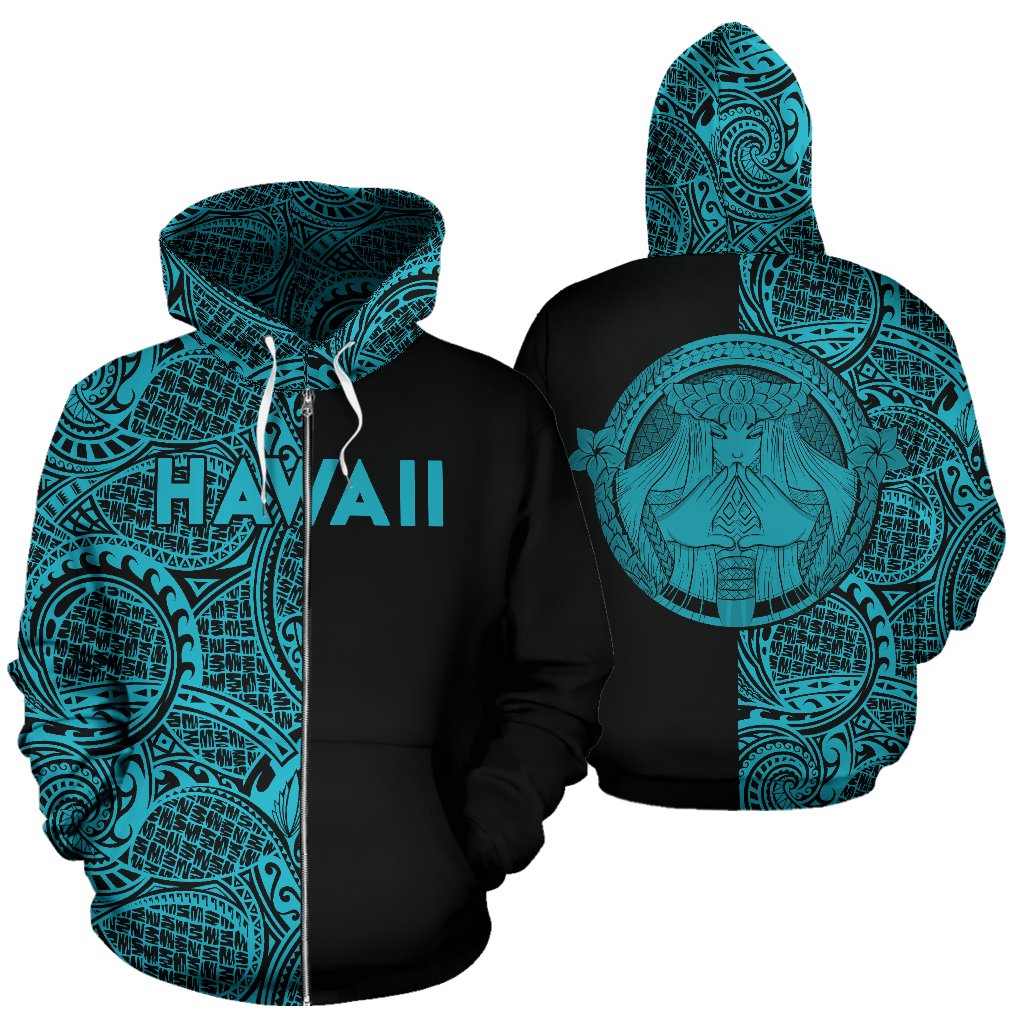 Polynesian Madame Pele Mauna Kea Hawaii Zip Hoodie The Half Blue Unisex Blue - Polynesian Pride