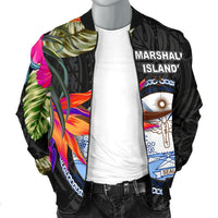Marshall Islands Men's Bomber Jacket - Hibiscus Polynesian Pattern - Polynesian Pride