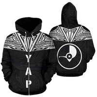 Yap All Over Zip up Hoodie Neck Style Unisex Black - Polynesian Pride