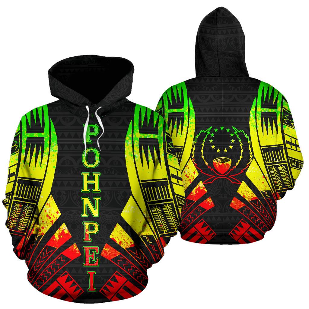 Pohnpei Coat of Arms All Over Hoodie Reggae Color Tattoo Style Unisex Black - Polynesian Pride