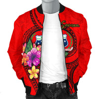 Samoa Polynesian Men's Bomber Jacket - Floral With Seal Red - Polynesian Pride