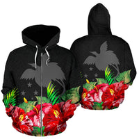 Papua New Guinea Polynesian Zip Hoodie Black Hibiscus Unisex Black - Polynesian Pride