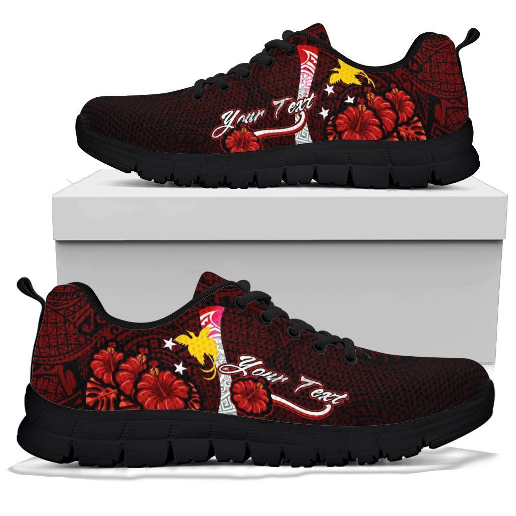 Papua New Guinea Polynesian Custom Personalised Sneakers - Coat Of Arm With Hibiscus - Polynesian Pride
