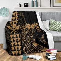 Hawaii Map Kanaka Polynesian Hula Girl Premium Blanket - Gold - Polynesian Pride
