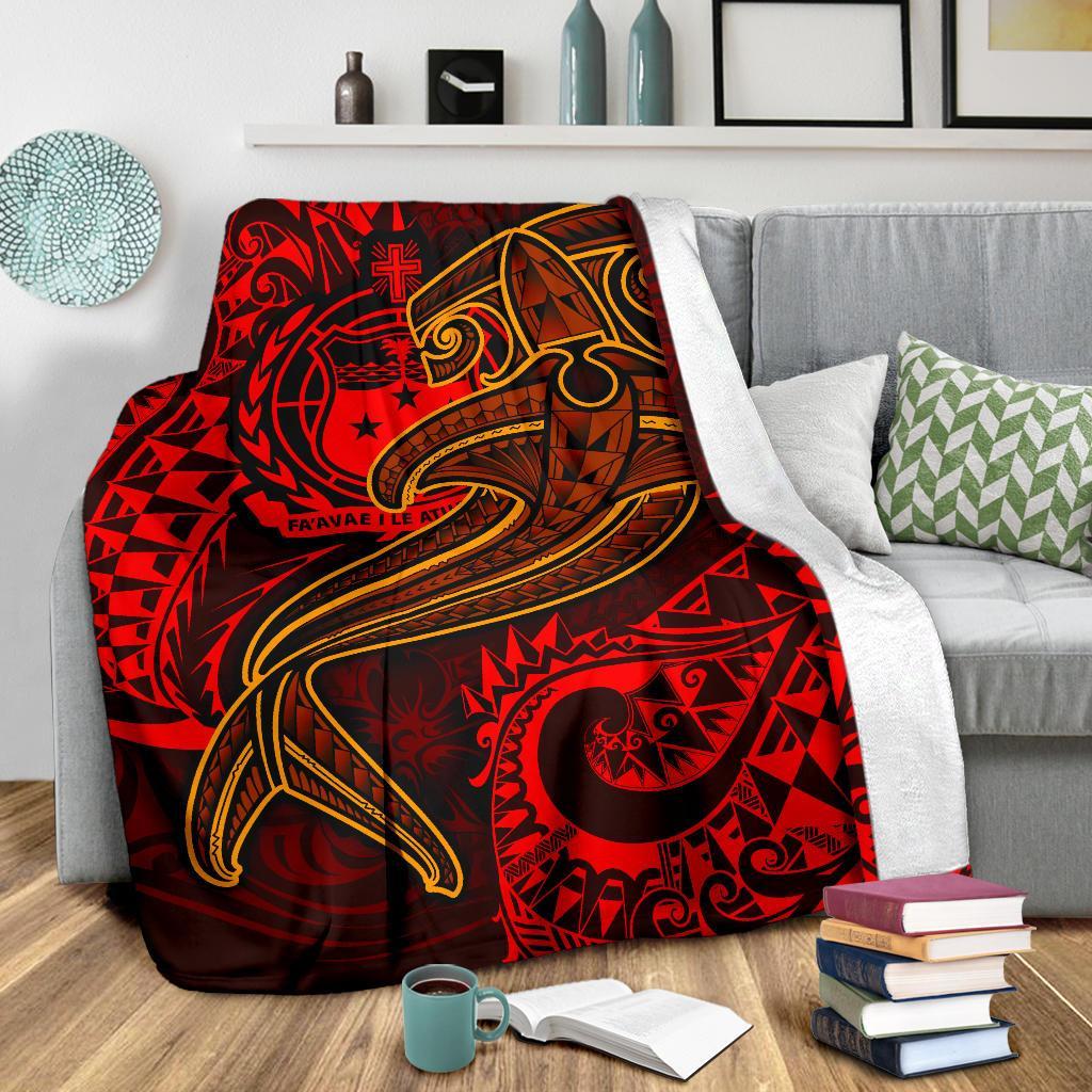 Samoa Premium Blanket - Red Shark Polynesian Tattoo - Polynesian Pride