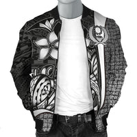 Pohnpei Micronesia Men's Bomber Jackets White - Turtle With Hook - Polynesian Pride