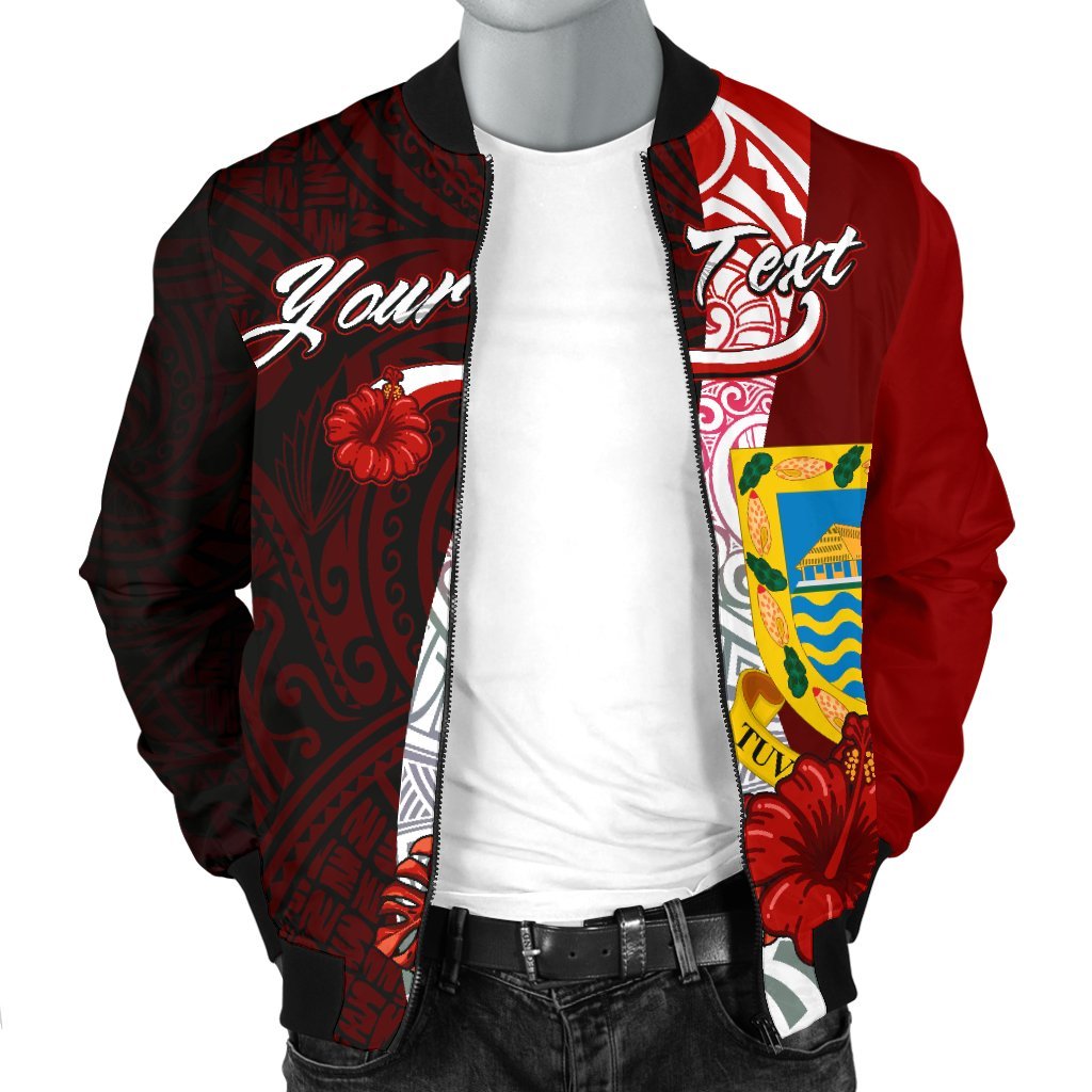 Tuvalu Polynesian Custom Personalised Men's Bomber Jacket - Coat Of Arm With Hibiscus - Polynesian Pride