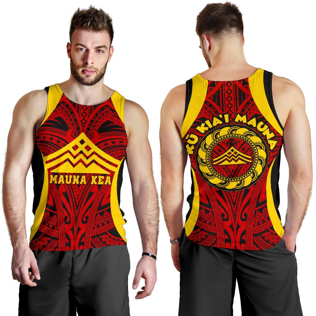 Hawaii Men's Tank Top - Protect Mauna Kea Red Yellow - Polynesian Pride