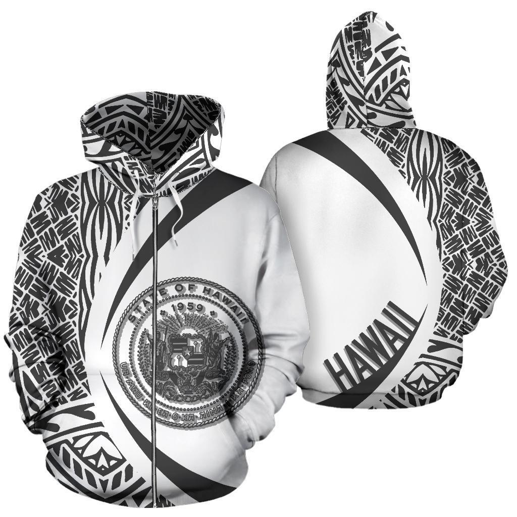 Polynesian Seal of Hawaii Zip Hoodie Circle Shadow Style Unisex White - Polynesian Pride