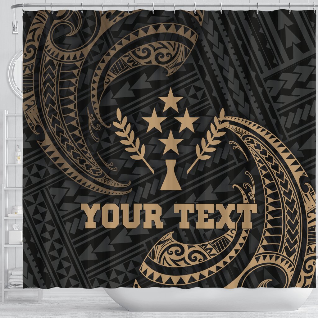 Kosrae Micronesia Custom Personalised Shower Curtain - Gold Tribal Wave - Polynesian Pride