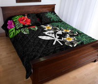 Kanaka Maoli (Hawaiian) Quilt Bed Set - Hibiscus Turtle Tattoo Black - Polynesian Pride
