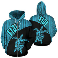 Fiji Tapa Zip up Hoodie Fiji Turtle Mermaid Unisex Blue - Polynesian Pride