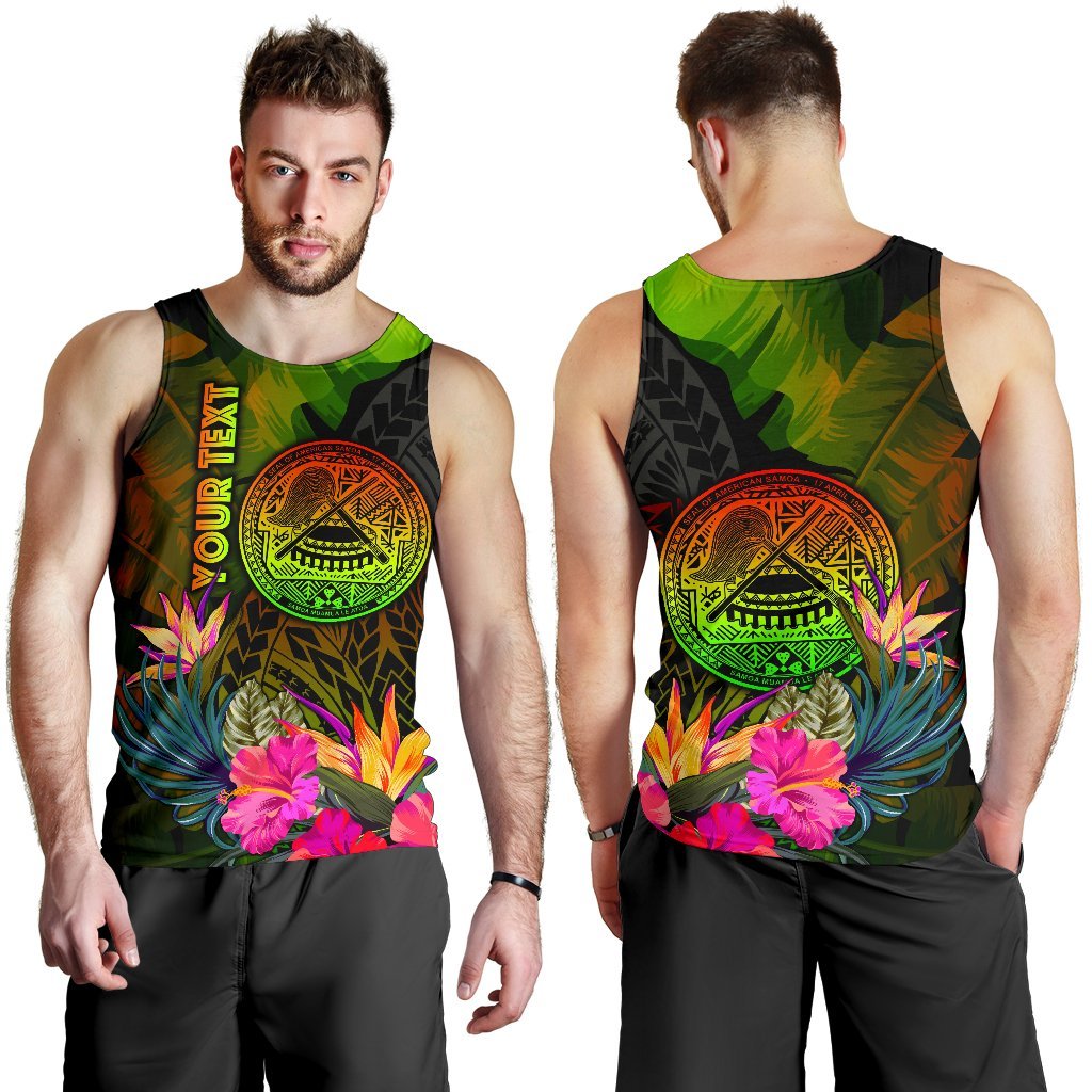 American Samoa Polynesian Personalised Men's Tank Top - Hibiscus and Banana Leaves - Polynesian Pride