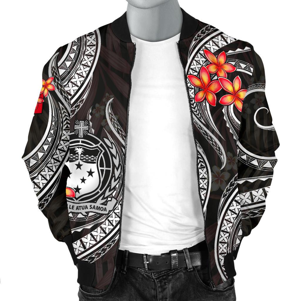Samoa Polynesian Men Bomber Jacket - White Plumeria - Polynesian Pride