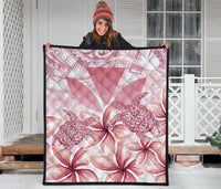 Hawaii Turtle Kanaka Plumeria Polynesian Pink Premium Quilt - Polynesian Pride