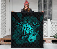 Hawaii Hibiscus Premium Quilt - Harold Turtle - Turquoise - Polynesian Pride