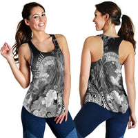 Polynesian Hawaii Women's Racerback Tank - Humpback Whale with Tropical Flowers (White) - Polynesian Pride
