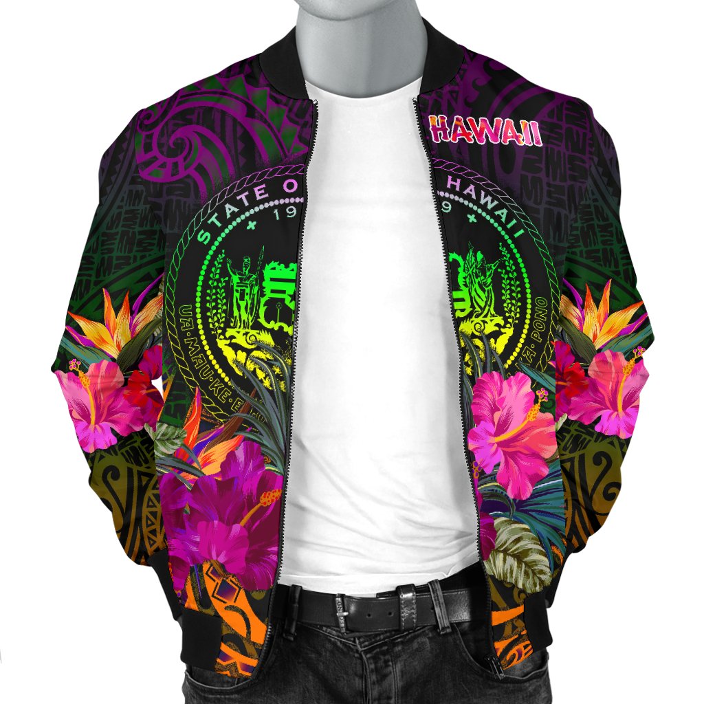 Polynesian Hawaii Men's Bomber Jacket - Summer Hibiscus - Polynesian Pride