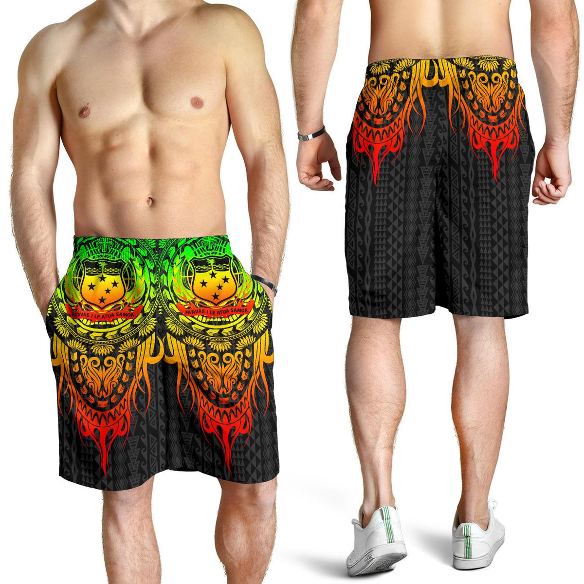 Samoa Polynesian All Over Print Men's Shorts - Tattoo Pattern With Seal - Polynesian Pride