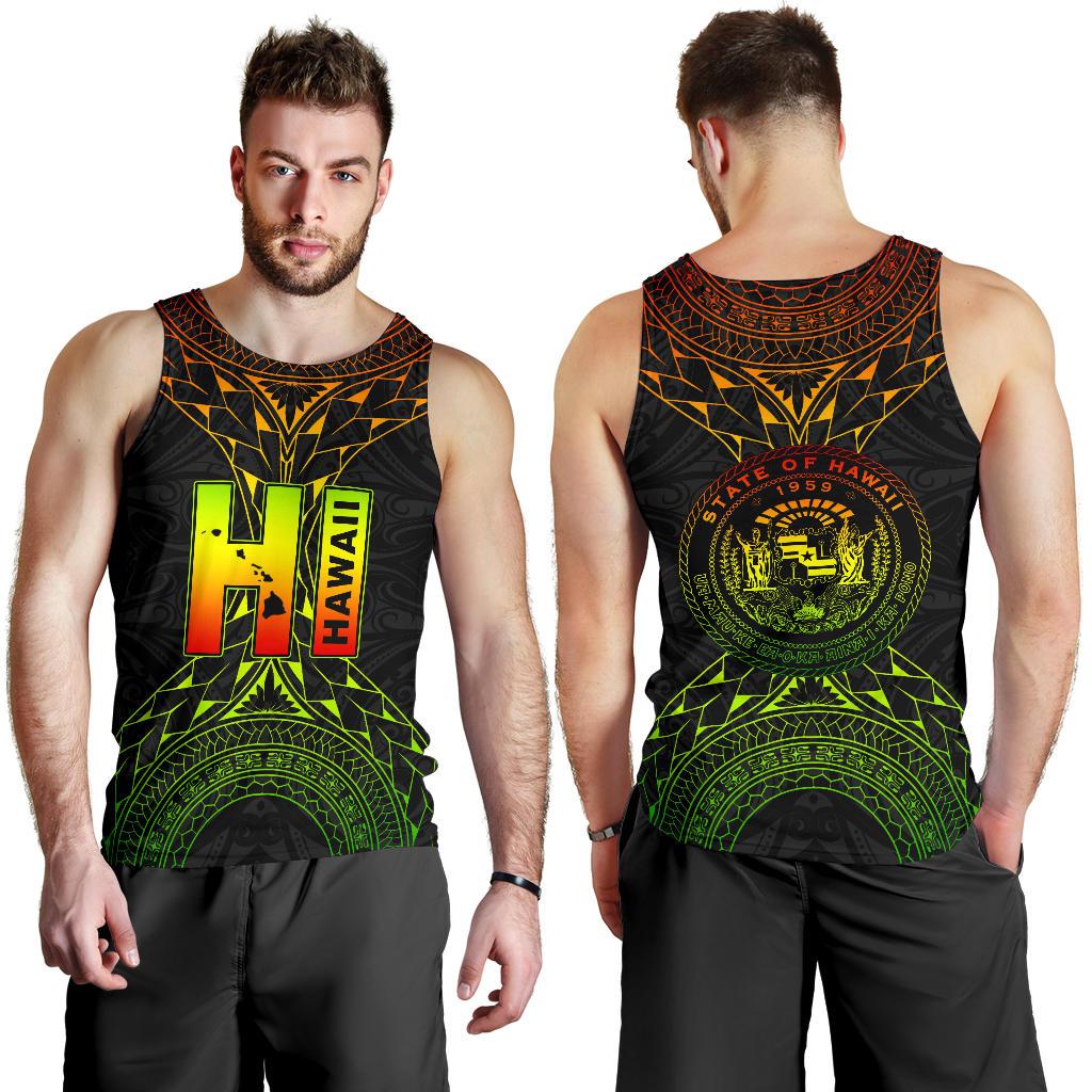Hawaii Map Polynesian Men's Tank Top - Reggae Color Version Black - Polynesian Pride