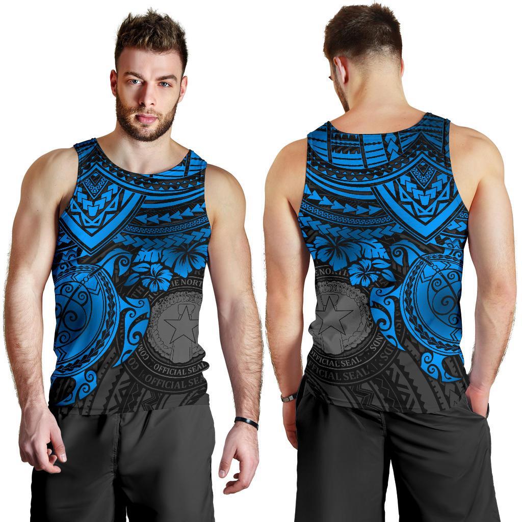 Northern Mariana Islands Polynesian Men's Tank Top - Blue Turtle BLUE - Polynesian Pride