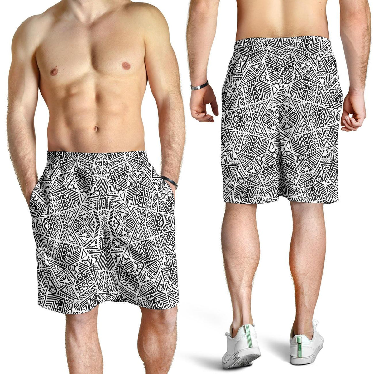 Polynesian Men's Shorts White And Black - Polynesian Pride