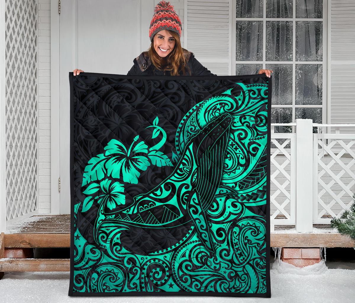 Polynesian Hawaii Premium Quilt - Polynesian Turquoise Humpback Whale - Polynesian Pride