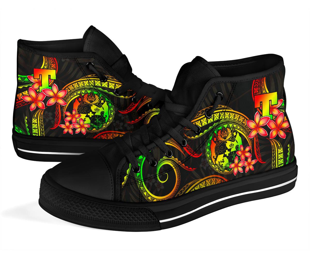 Tonga Polynesian High Top Shoes - Reggae Plumeria - Polynesian Pride