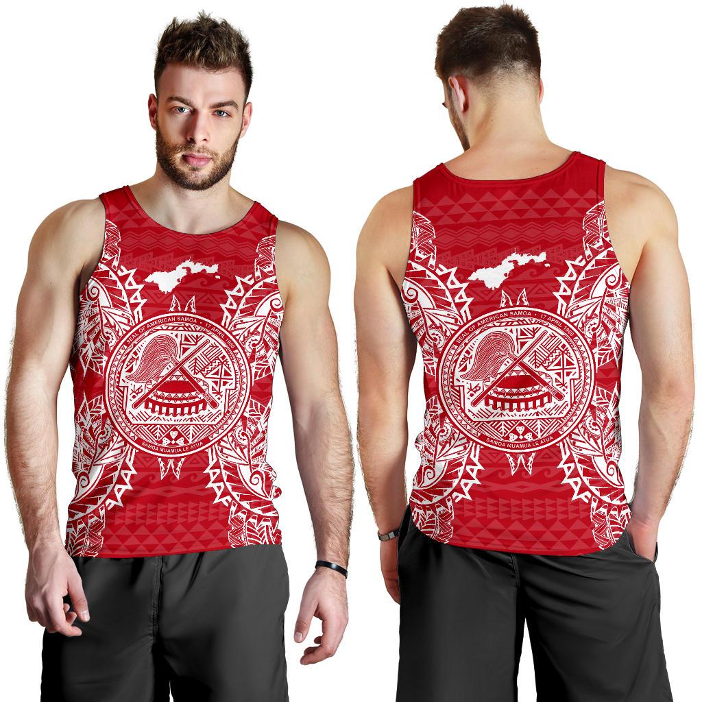 American Samoa Polynesian Men Tank Top Map Red White - Polynesian Pride