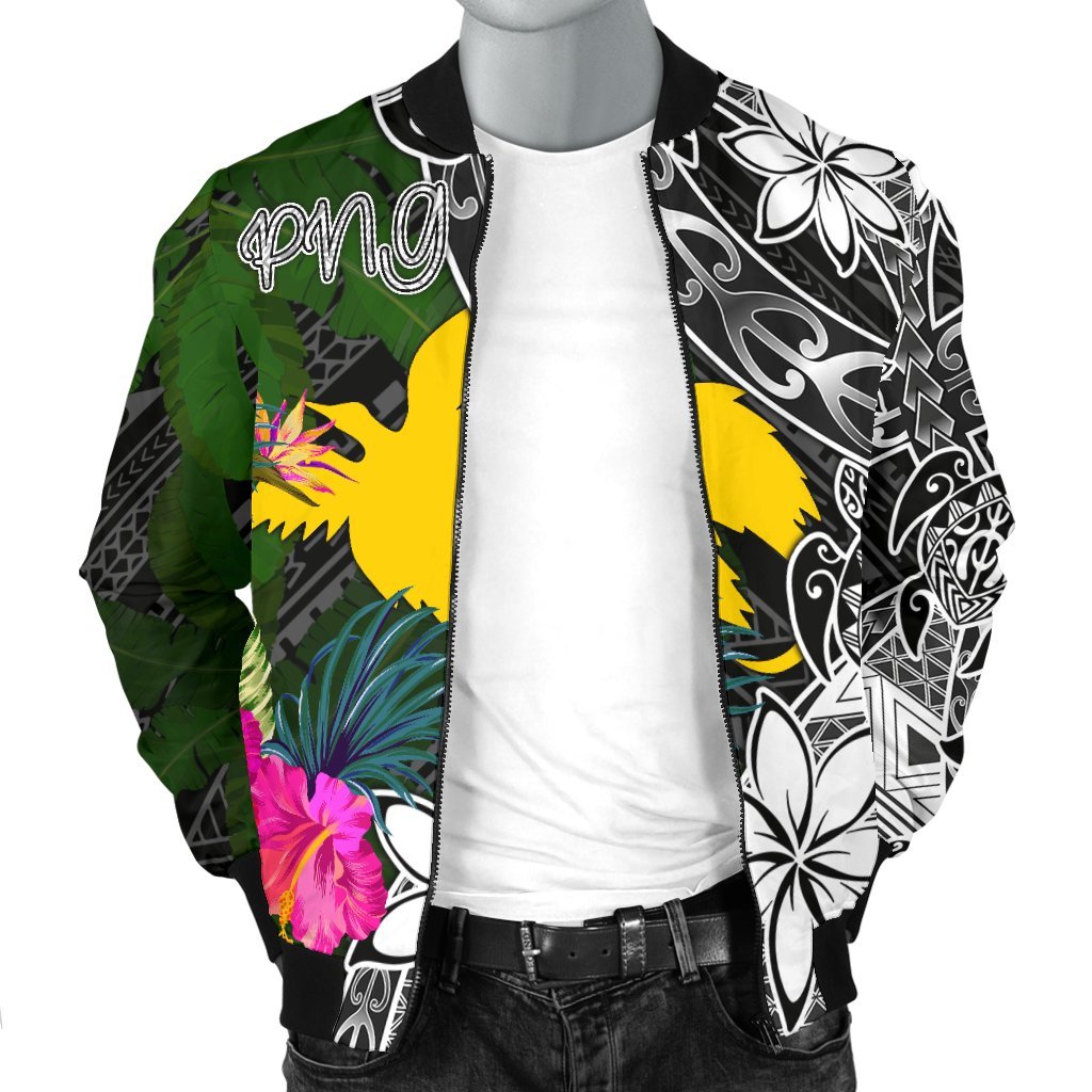 Papua New Guinea Men Bomber Jacket - Turtle Plumeria Banana Leaf - Polynesian Pride