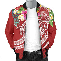 Polynesian Hawaii Men's Bomber Jacket - Summer Plumeria (Red) - Polynesian Pride