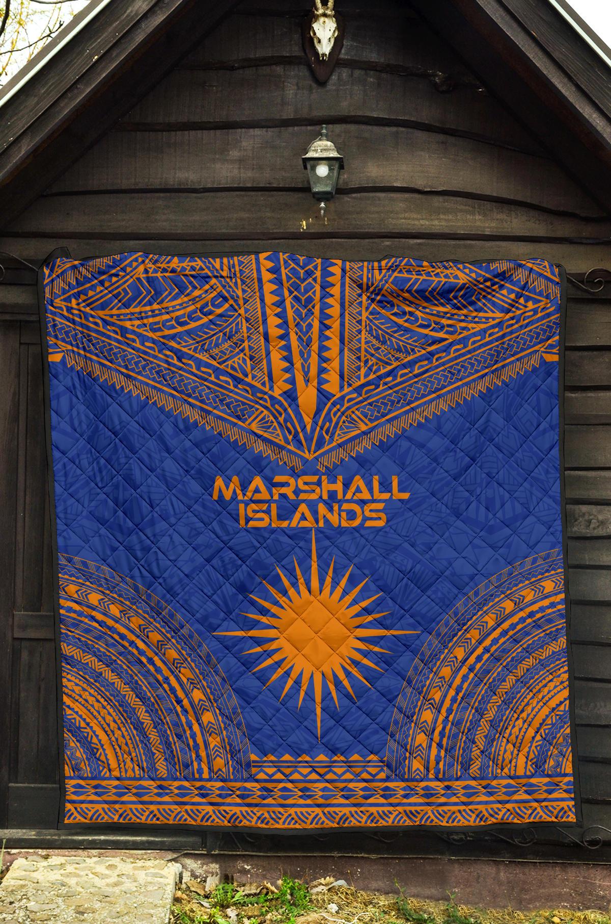 Marshall Islands Premium Quilt - Marshall Islands Flag Polynesian Chief BLue Version - Polynesian Pride