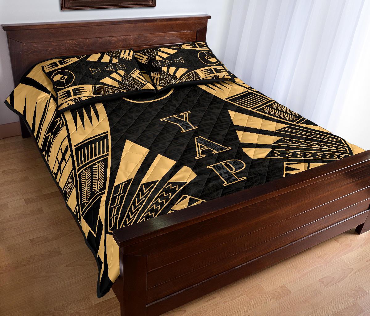 Yap Quilt Bed Set - Yap Flag Polynesian Yellow Tattoo Style - Polynesian Pride