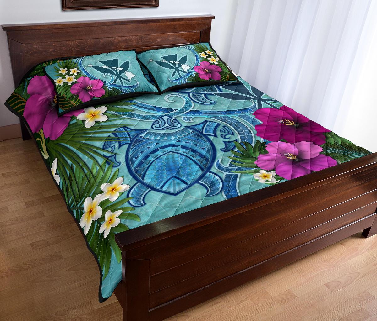 Kanaka Maoli (Hawaiian) Quilt Bed Set - Polynesian Turtle Hibiscus And Plumeria - Polynesian Pride