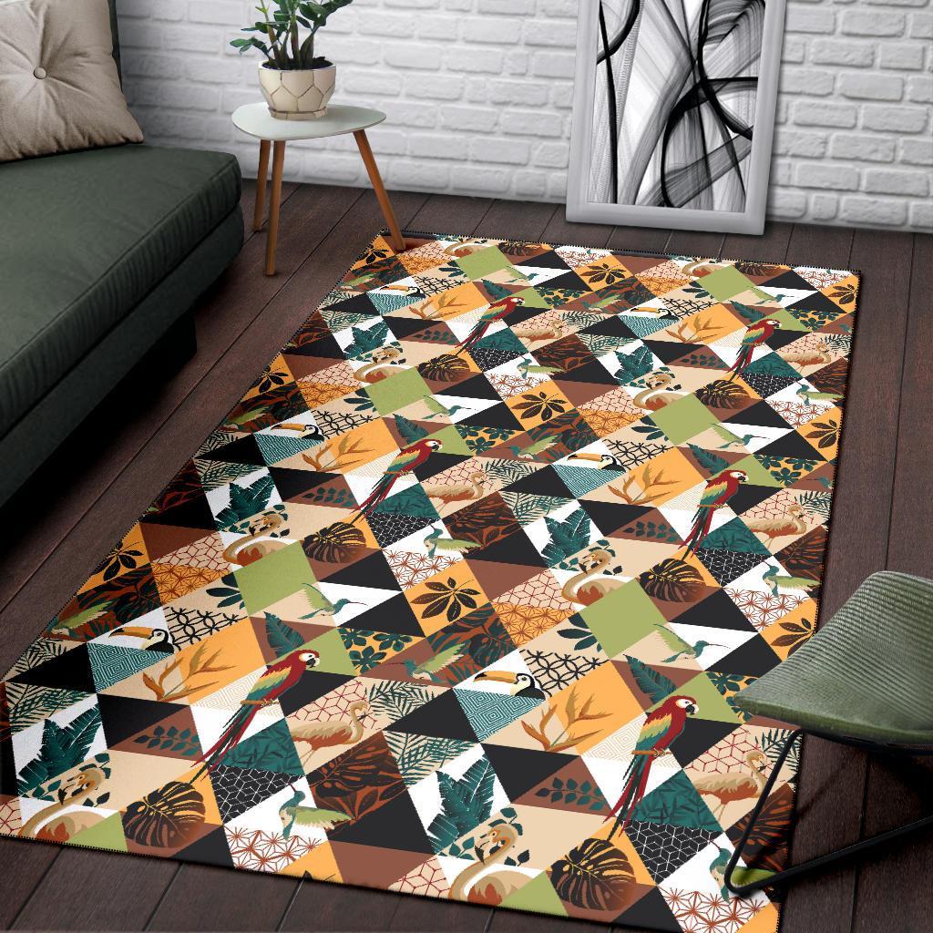 Tropical Jungle Parrots And Flamingos Pattern Rug - Polynesian Pride