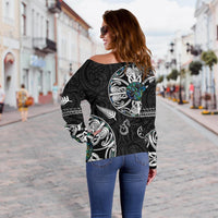 New Zealand Aotearoa Women Off Shoulder Sweater, Maori Mangopare Paua Shell - Polynesian Pride