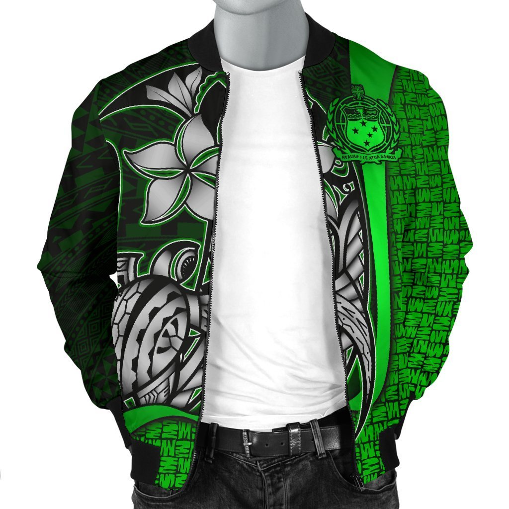 Samoa Polynesian Men's Bomber Jackets Green - Turtle With Hook - Polynesian Pride