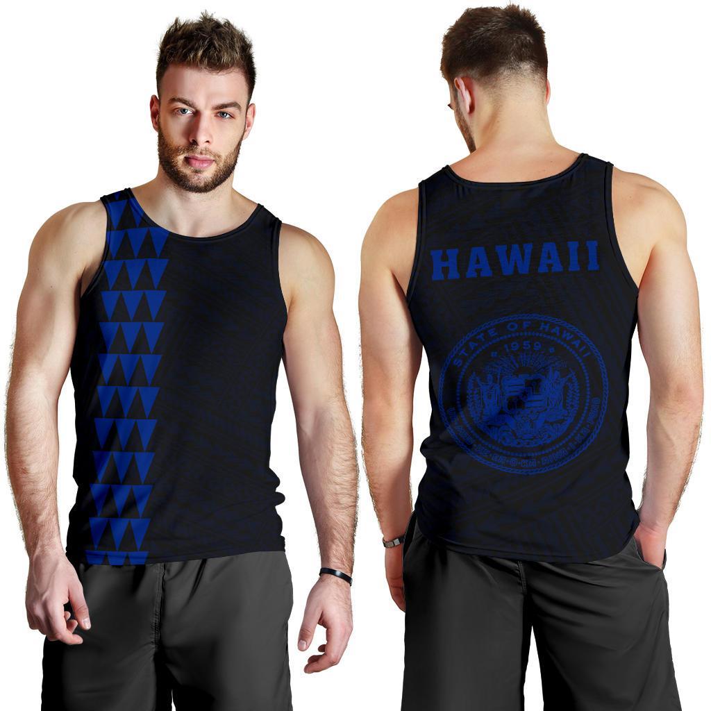 Hawaii Kakau Polynesian Coat Of Arms Men's Tank Top - Blue Blue - Polynesian Pride