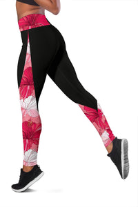 Hawaii Hibiscus Pink Background Leggings - Polynesian Pride