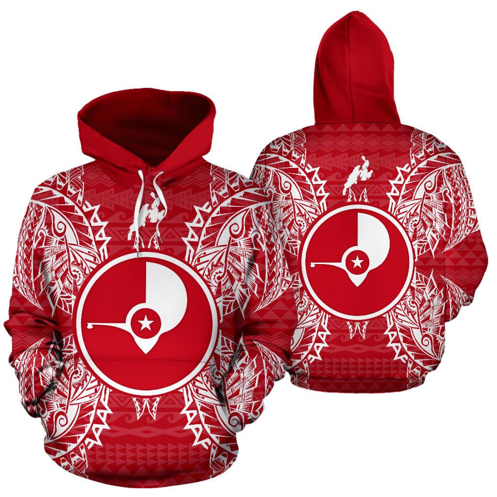 Yap Polynesian ll Over Hoodie Map Red White Unisex Red and White - Polynesian Pride