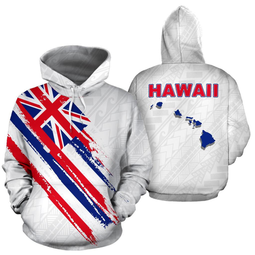 Hawaii Map Polynesian Hoodie Unisex White - Polynesian Pride