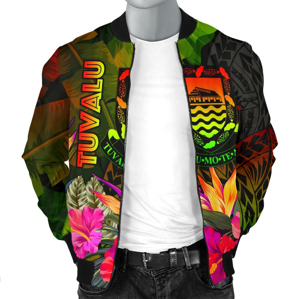 Tuvalu Polynesian Men's Bomber Jacket - Hibiscus and Banana Leaves - Polynesian Pride
