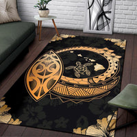 Hawaii Turtle Hibiscus Corner Map Polynesian Area Rug AH - Polynesian Pride