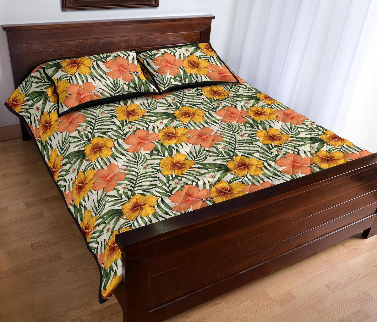 Hawaii Quilt Bed Set Tropical Flowers Hibiscus Pink Yellow AH - Polynesian Pride