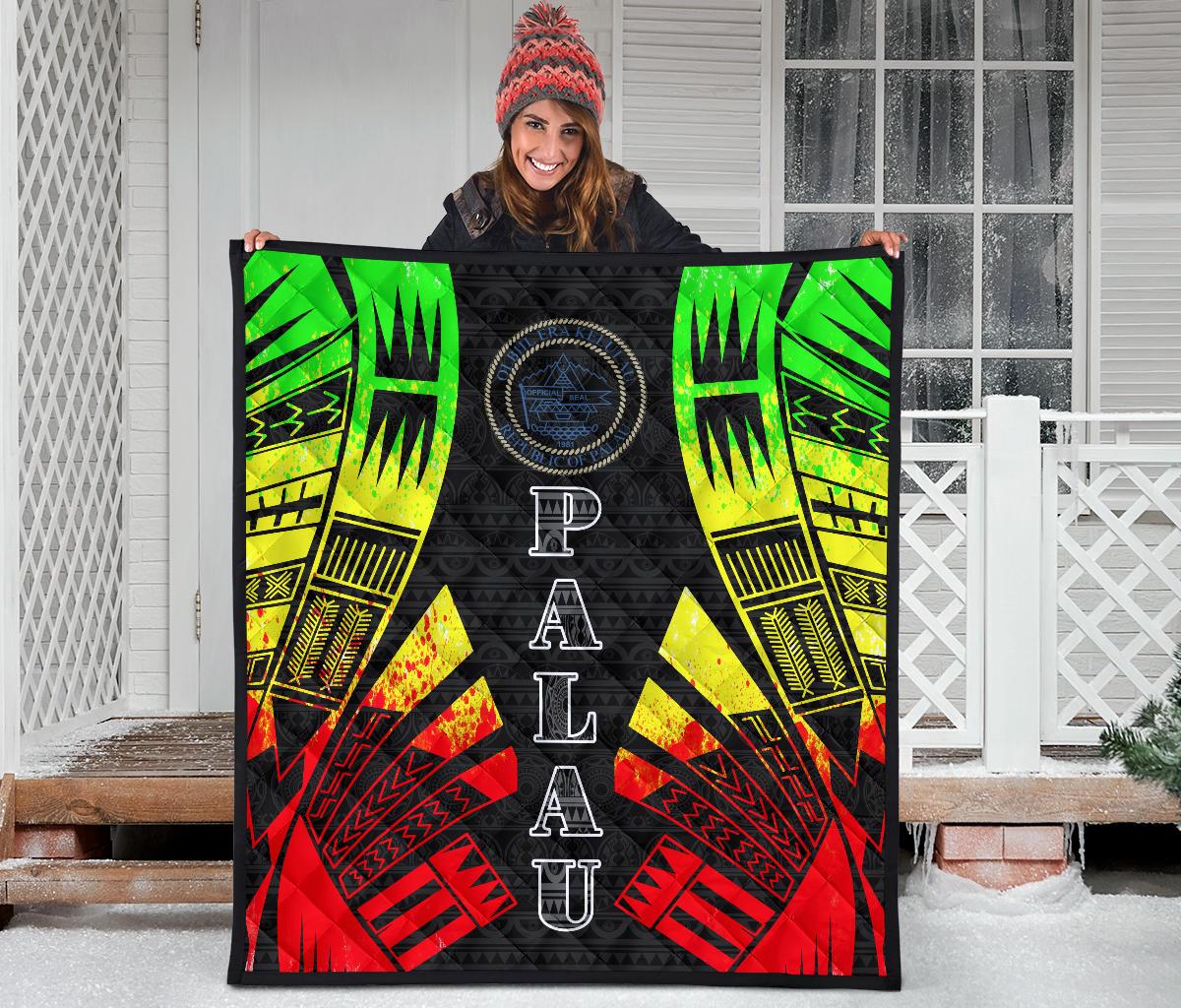 Palau Premium Quilt - Palau Seal Polynesian Reggae Tattoo - Polynesian Pride